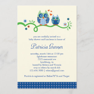 Mom and Baby Owl Baby Boy Shower Invitation