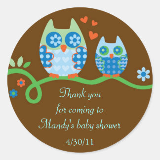 Mom and Baby Owl Baby Shower Favor Sticker