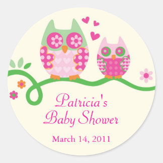Mom and Baby Owl Baby Shower Favor Sticker