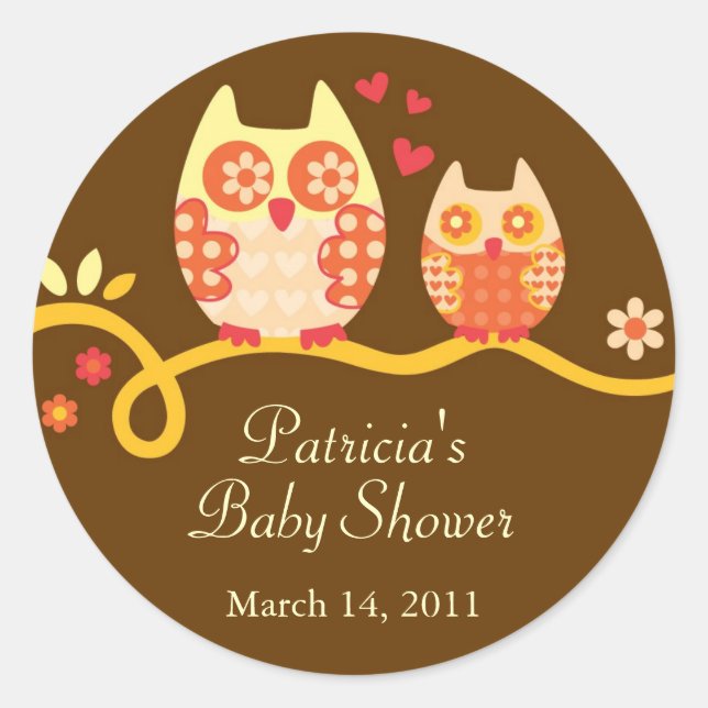 Mom and Baby Owl Baby Shower Favor Sticker (Front)