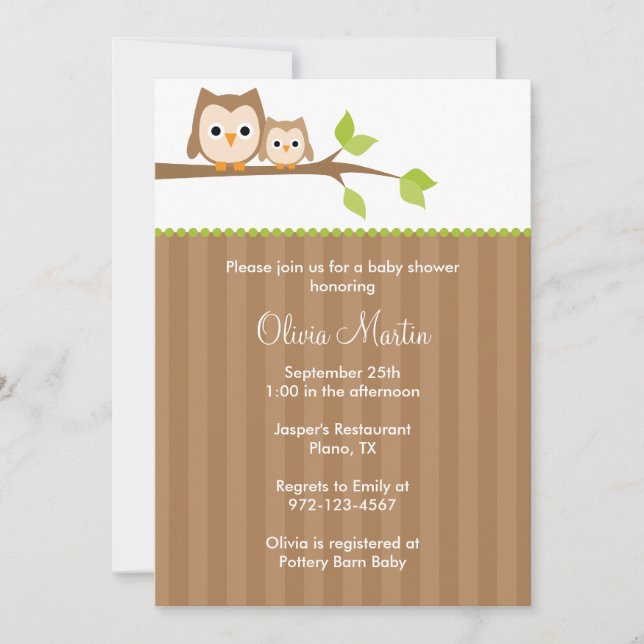 Mom and Baby Owl Baby Shower Invitations (Front)