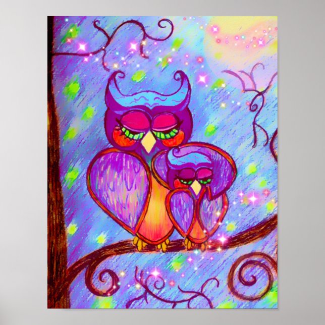 Mom and Baby Owl Poster by Carol Zeock (Front)