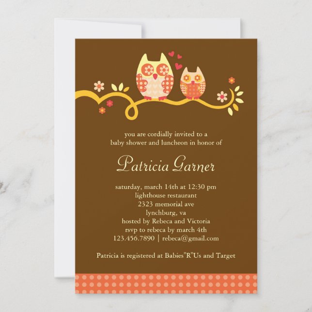 Mom and Baby Owl Unisex Baby Shower Invitation (Front)