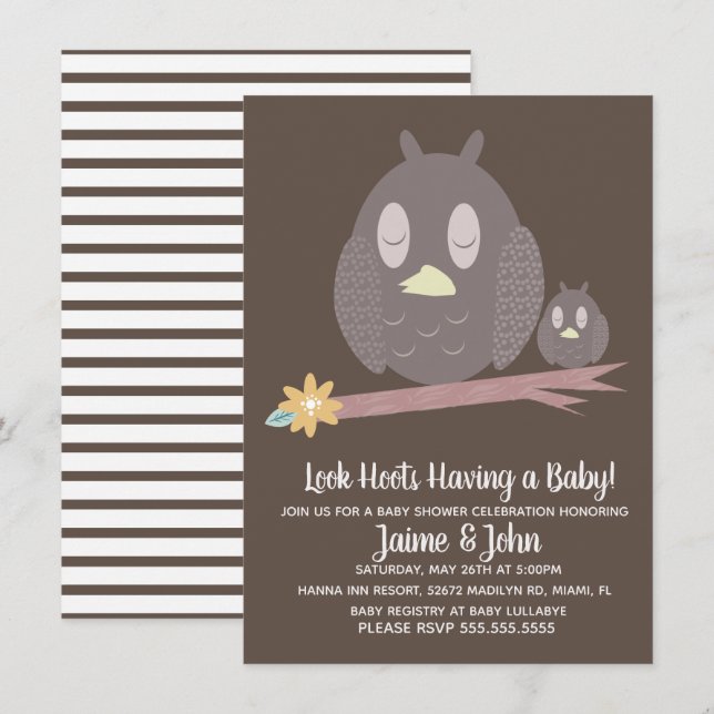 Mom and Baby Owl Woods Baby Shower Gender Reveal Invitation (Front/Back)