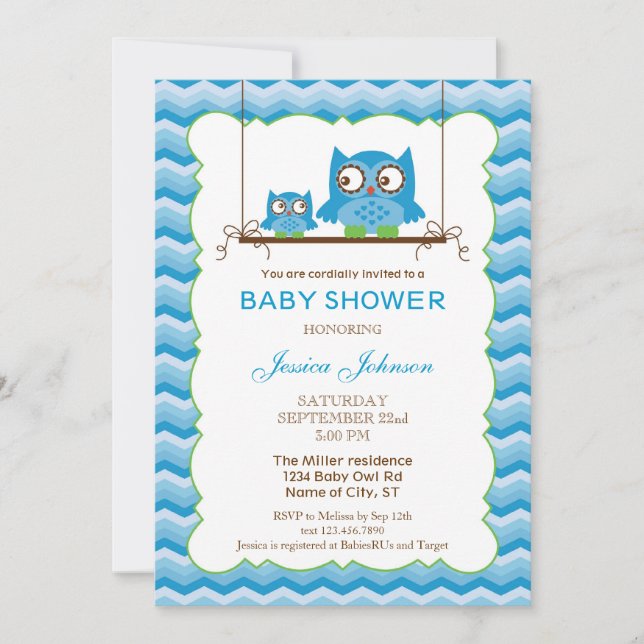 Mom and Baby Owls Boy Baby Shower Invitation (Front)