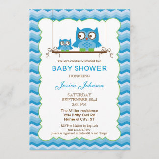 Mom and Baby Owls Boy Baby Shower Invitation