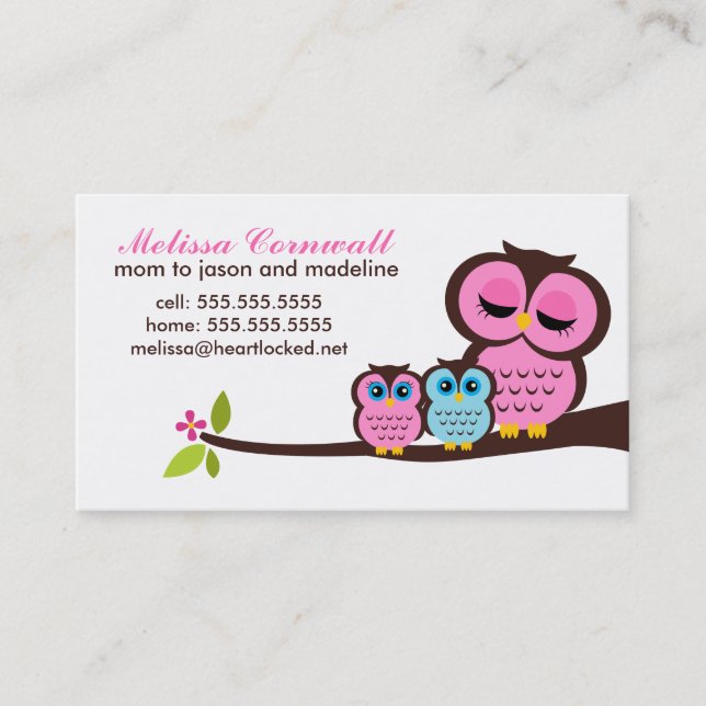 Mom and Baby Owls Calling Cards (Front)