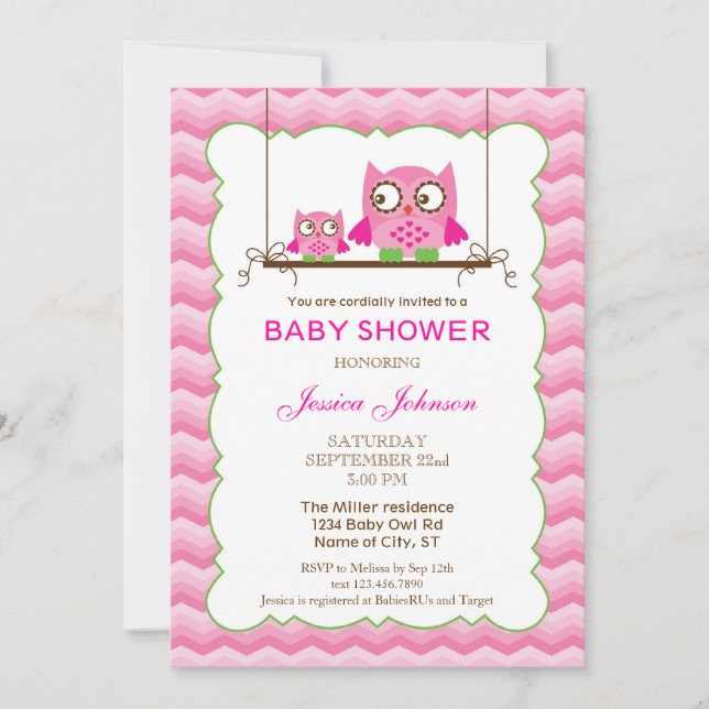 Mom and Baby Owls Girl Baby Shower Invitation (Front)