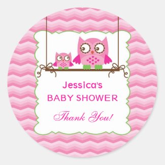 Mom and Baby Owls Girl Baby Shower Sticker