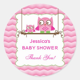 Mom and Baby Owls Girl Baby Shower Sticker