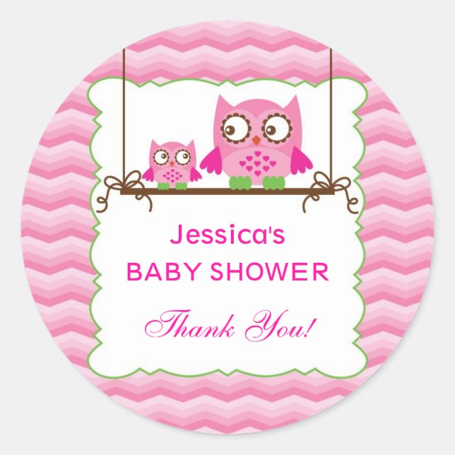 Mom and Baby Owls Girl Baby Shower Sticker (Front)