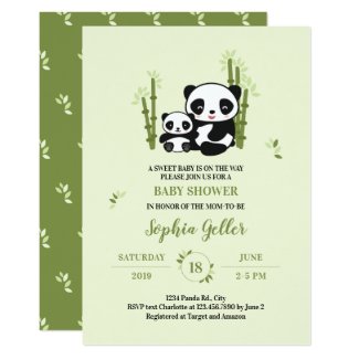 Mom and Baby Panda Bear Baby Shower Invitation