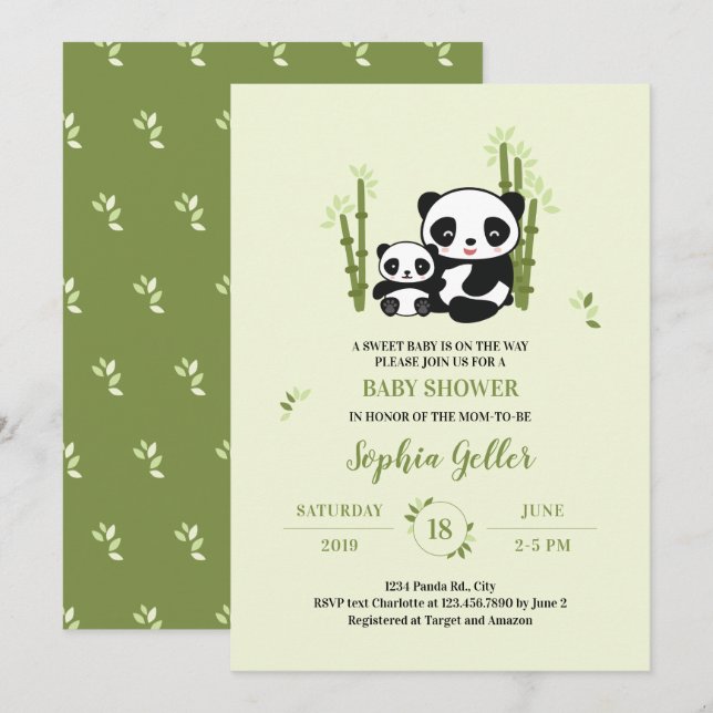 Mom and Baby Panda Bear Baby Shower Invitation (Front/Back)