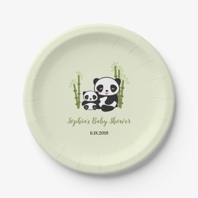 Mom and Baby Panda Bear Baby Shower Plate (Front)