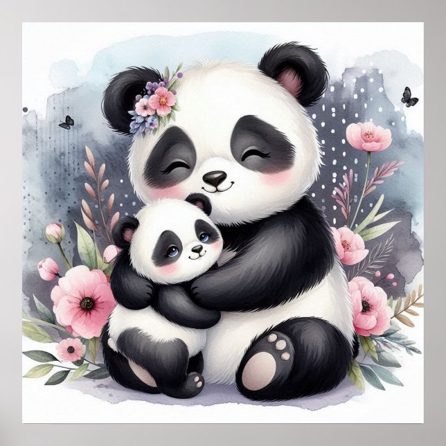 Mom and Baby Panda Bear Poster (Front)