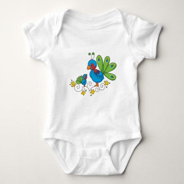 Mom and Baby Peacock Baby Bodysuit (Front)