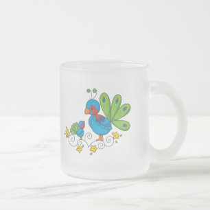 Mom and Baby Peacock Frosted Glass Coffee Mug