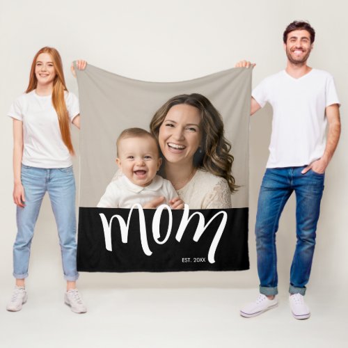 Mom and Baby Photo Custom Year Established  Fleece Blanket