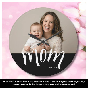 Mom and Baby Photo Custom Year Established Large Clock