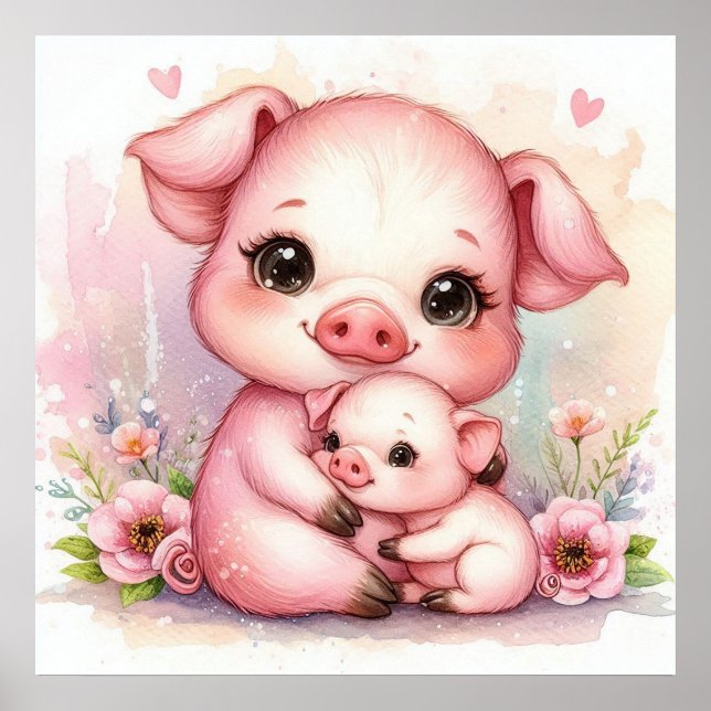 Mom and Baby Pig Poster (Front)