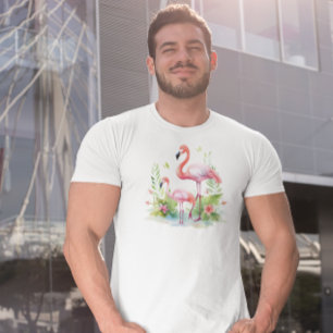 Mom and Baby Pink Flamingo Watercolors Tri-Blend Shirt