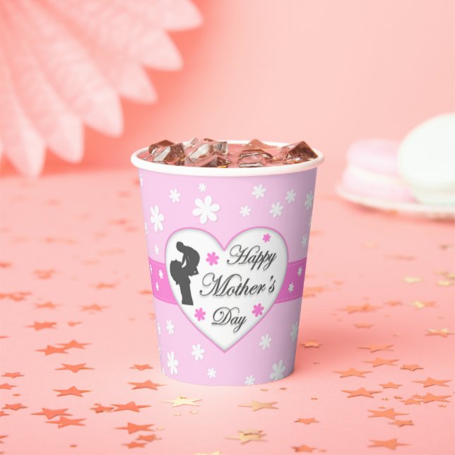 Mom and baby pink Mother's day Paper Cups (Insitu)