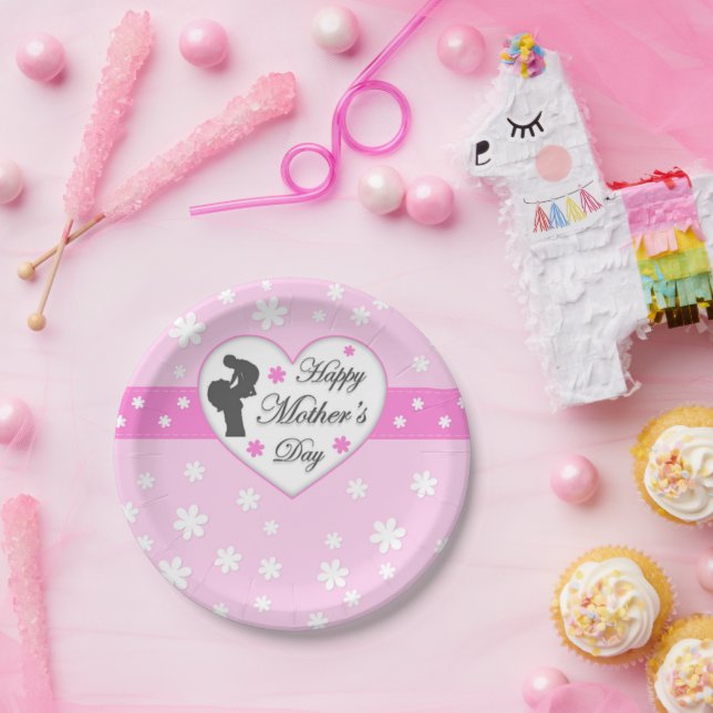 Mom and baby pink Mother's day Paper Plates (Party)