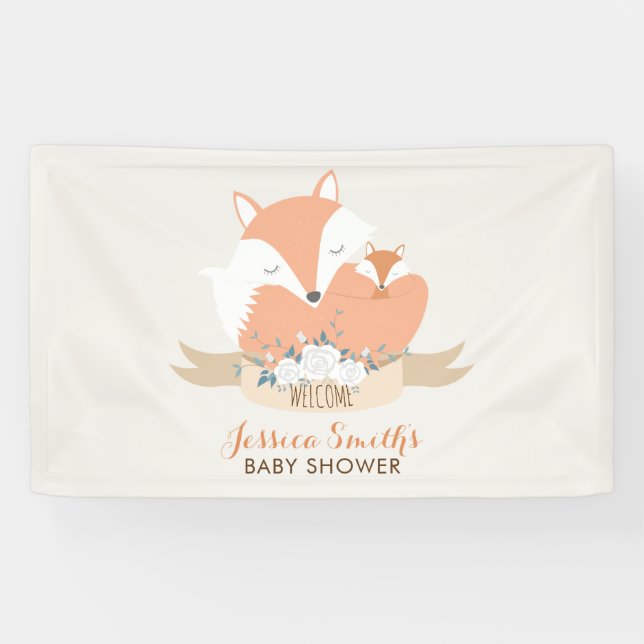 Mom and Baby Red Fox Baby Shower Banner (Horizontal)