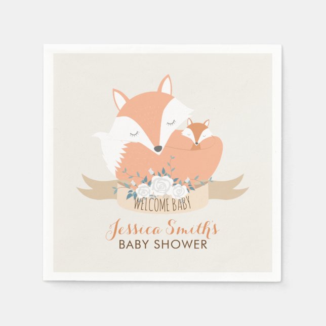 Mom and Baby Red Fox Baby Shower Napkins (Front)