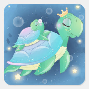 Mom And Baby Sea Turtle Square Sticker