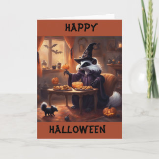 Mom and Baby Skunk Halloween Night Holiday Card