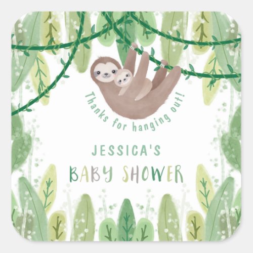 Mom and baby sloth baby shower thank you square sticker