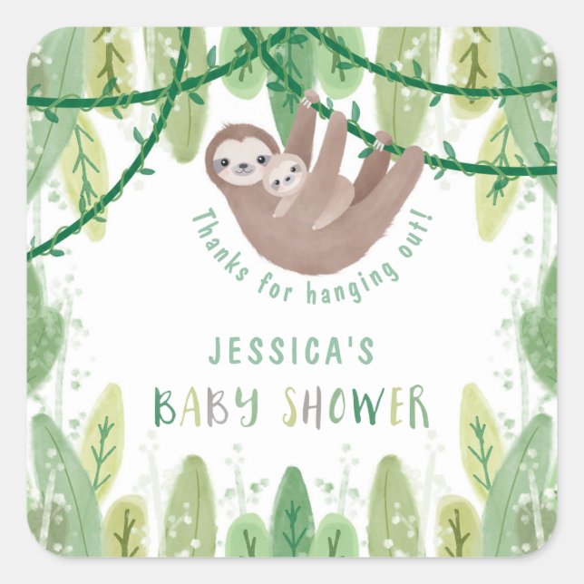 Mom and baby sloth baby shower thank you square sticker (Front)