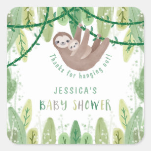 Mom and baby sloth baby shower thank you square sticker
