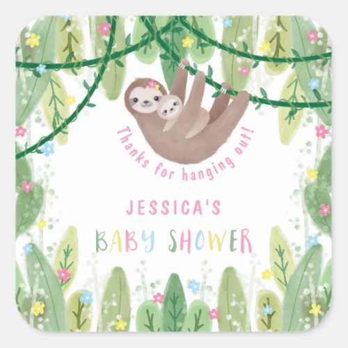 Mom and baby sloth baby shower thank you square sticker