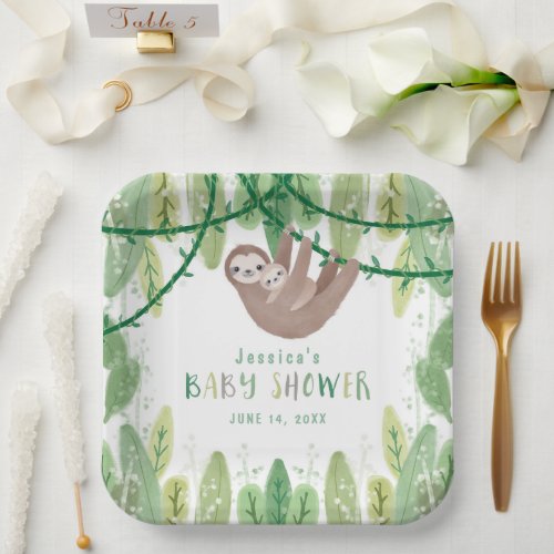 Mom and baby sloth boy or girl baby shower paper plates