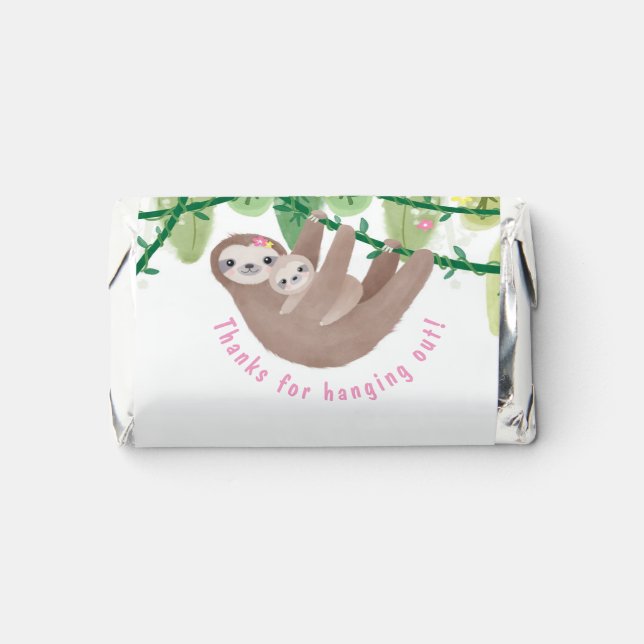 Mom and baby sloth girl baby shower candy wrappers hershey's miniatures (Front)