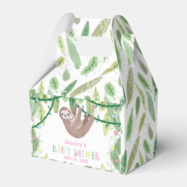 Mom and baby sloth girl baby shower favor boxes (Back Side)