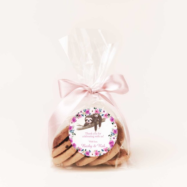 Mom and Baby Sloth Thank You Round Sticker (Creator Uploaded)