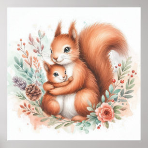 Mom and Baby Squirrel Poster