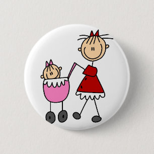 Mom And Baby Stick Figures Button