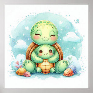 Mom and Baby Turtle Poster