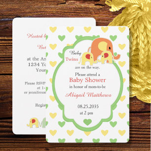 Mom and Baby Twins Elephant Shower Invitation