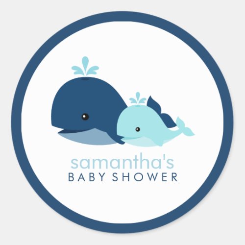 Mom and Baby Whale Baby Shower blue Classic Round Sticker