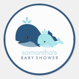 Mom and Baby Whale Baby Shower {blue} Classic Round Sticker