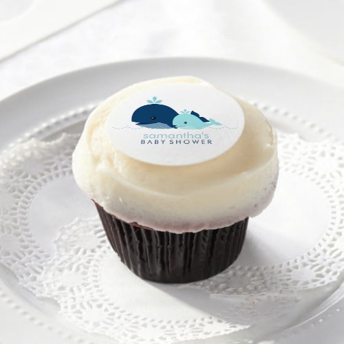 Mom and Baby Whale Baby Shower blue Edible Frosting Rounds