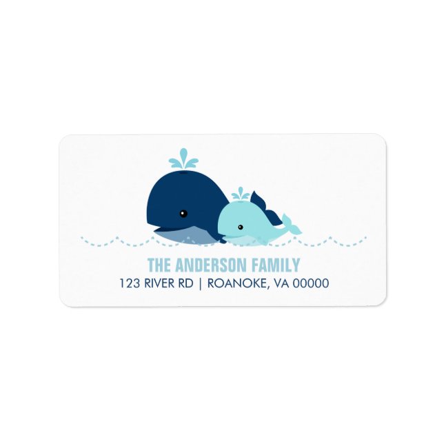 Mom and Baby Whale Baby Shower {blue} Label (Front)