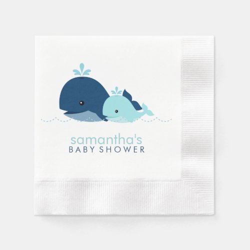 Mom and Baby Whale Baby Shower blue Paper Napkins