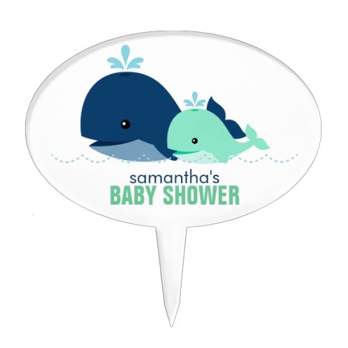 Mom and Baby Whale Baby Shower green Cake Topper