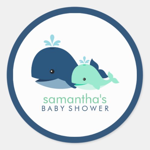 Mom and Baby Whale Baby Shower green Classic Round Sticker